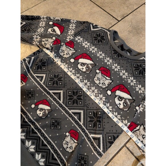 Grumpy Cat Christmas Sweater Ugly Xmas Party Jumper Gray Red Santa Hat Men’s XL - Picture 3 of 11